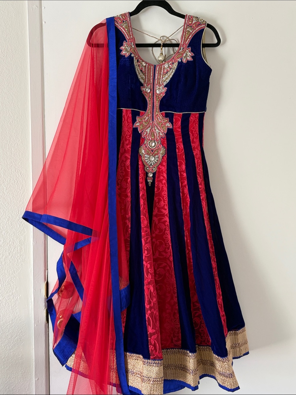 2 piece Indian dress Navy Blue and Red Embellished Women's outfit